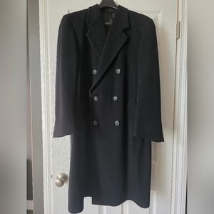 London Fog Men's Wool Black Double-Breasted Trench Coat 38-40 Regular Cut K818